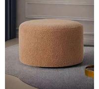 Premium Round Upholstered Footstool Ottoman - Large Plush Footrest for Living Room Bedroom & Office Extra Comfortable Cafe Table Accent - Dark Coffee 50cm Diameter 35cm High