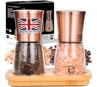 Premium Salt and Pepper Grinder Set w/Bamboo Holder - 6 oz, Copper Stainless Steel - S&P Spice Shakers - Refillable & Adjustable Coarseness Hand Mill for Spices & Seasonings - by PJC-Kitchen