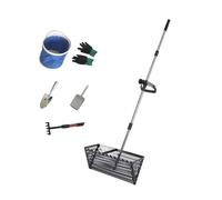 Premium Sand Flea Rake Kit - Steel Shark Tooth Beach Sifter with Detachable Long Handle & Wide Mesh Screen for Effortless Sand Sifting - Perfect for Beachcombing (Silver)