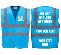 Premium SAPPHIRE BLUE Hi Vis Safety Vest Custom Printed With Your Logo Or Text Waistcoat, Personalise Front and Back, Brand Your Company, Small to 3XL, Brook Hi Vis (Sapphire, 3XL)