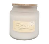 Premium Scented Candle Wax 3 Fragrances in Glass Jars with Wooden Lid Fresh Linen White Jasmine Golden Vanilla 300g Each 35 Hours Burn Time (One Size, Golden Vanilla)