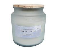 Premium Scented Soy Wax Candle Set - Golden Vanilla, Fresh Linen & Soft Rose Fragrances - Decorative Glass Jars with Wooden Lids - Long-Lasting Aromatherapy for Home & Office (Fresh Linen)