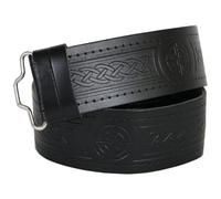 Premium Scottish Black Leather Belts Masonic, Thistle, Plain Kilt Belt | Genuine Leather, Adjustable Fit, Embossed Designs - Ideal for Formal & Casual Wear (Swirl Celtic Knot Embossed, MEDIUM)