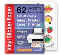 Premium Semi Clear Printable Vinyl Sticker Paper - 62 Sheets - A4 - Semi Transparent Sticker Paper for Laser & Inkjet - Waterproof Printable Sticker Paper that Dries Quickly - Compatible with Cricut
