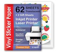 Premium Semi Clear Printable Vinyl Sticker Paper - 62 Sheets - A4 - Semi Transparent Sticker Paper for Laser & Inkjet - Waterproof Printable Sticker Paper That Dries Quickly - Compatible with Cricut