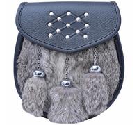 Premium Semi-Dress Sporrans for Men - Handcrafted Black Leather Kilt Sporran Featuring Celtic Design and Chain Belt, Perfect for Weddings and Classic Highland Attire (Grey Fur - Celtic Leather)