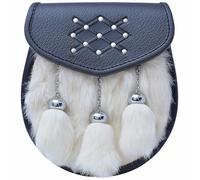 Premium Semi-Dress Sporrans for Men - Handcrafted Black Leather Kilt Sporran Featuring Celtic Design and Chain Belt, Perfect for Weddings and Classic Highland Attire (White Fur - Celtic Leather)