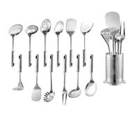 Premium Set of 13 Pieces Stainless Steel Kitchen Tool Set with Holder, Easy to Clean, Space Saving, Great for Cooking, Baking Prepping