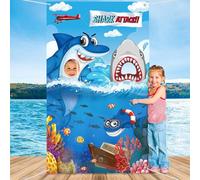 Premium Shark Backdrop, Funny Baby-Shark Backdrops for Photography, Classic Design, HQ Fabric, HD Printing, Perfect Photo Props for Shark Birthday Decorations, Ocean Jaws Themed Party Decorations