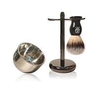 Premium Shaving Brush Kit-3 in 1 Shaving Brush Set for Men Includes Badger Synthetic Hair Shaving Brush,Stainless Steel Shaving Soap Bowl and Safety Stand for Mens Shaving Gift Set (Black)