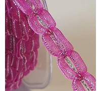 Premium Sheer Beaded Ribbon Wired Twist Lace Wedding Pearl Chain Trim 1 Metre (Hot Pink)