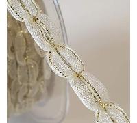 Premium Sheer Beaded Ribbon Wired Twist Lace Wedding Pearl Chain Trim 1 Metre (Ivory)
