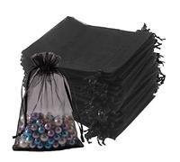 Premium Sheer Organza Bags, 50Pcs 15x20cm Black Organza Gift Bags, Wedding Favour Bags with Drawstring, Medium Mesh Jewelry Pouches for Wedding Party Festival Game(Black)