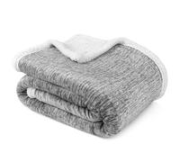 Premium Sherpa Melange Throw Blanket for Couch, Sofa by Pavilia | Soft, Fluffy, Plush, Warm, Cozy | Light Gray Fuzzy Lightweight Microfiber, Luxury Modern Reversible TV Blanket | 50 x 60 Inches