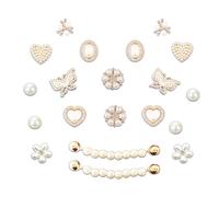 Premium Shoe Charms for Women 3D Floral & Butterfly Designs with Sparkling Rhinestones, Pearls & Crystal Links - DIY Shoe Jewelry Accessories for Girls, Creative and unique gifts, 20 Pcs-Golden, L