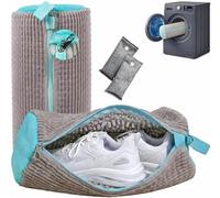 Premium Shoe Washing Machine Bag - 2pcs Laundry Shoe Bags for Washer & Dryer, Reusable Sneaker Cleaning Bag with 360° Deep Cleaning, Self-Locking Zipper + 2pcs Charcoal Deodorizer (75g Each), Grey