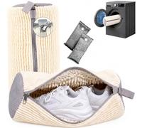 Premium Shoe Washing Machine Bag - 2pcs Laundry Shoe Bags for Washer & Dryer, Reusable Sneaker Cleaning Bag with 360° Deep Cleaning, Self-Locking Zipper + 2pcs Charcoal Deodorizer (75g Each), Cream
