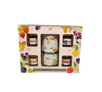 Premium Shortbread Biscuit Tin with Assorted Fruit Preserves Gift Set Including Blackberry Apple Jam Ginger Jam Strawberry Preserve and Blackcurrant Preserve
