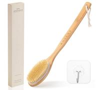 Premium Shower Brush with Long Handle - One-Piece Solid Design - Soft Natural Bristles - for Wet and Dry Brushing - Natural Skin Exfoliation and Glow