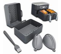 Premium Silicone Air Fryer Liners Set for Ninja Air Fryer (5Pcs) | Reusable BPA Free FDA Complaint Ninja Air Fryer Accessories | Dual Airfryer Liners for AF300 AF400 Ninja Foodi - Grey