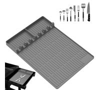 Premium Silicone Grill Side Shelf Mat with Drain Tray - Non-Slip BBQ Counter Protector, Reusable Thawing Plate for Outdoor Cooking, Fits Most Griddles & Countertops (Heat Resistant, Easy Clean) Gray