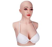 Premium Silicone Mask with E Cup Breast Forms, Realistic Fake Boobs, Face Mask for Crossdresser & Masquerade