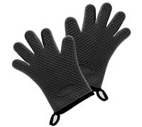 Premium Silicone Oven Mitts - Premium Non-Slip Design Kitchen Gloves with Non-Slip Grip Soft Cotton Lining Extra Long Protection for Baking, Grilling & Cooking (Black)