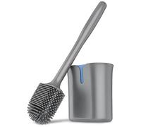Premium Silicone Toilet Brush and Holder Set for Bathroom - Flexible TPR Bristles for Deep Cleaning - Non-Scratch 360° Wall Mounted or Freestanding Loo Brush with Quick Drying Base (Grey & Blue)