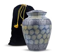 Premium Silver Engraved Cremation Urn for Human Ashes - Large 200lbs Metal Funeral Burial Urn with Secure Threaded Lid & Velvet Bag - Handcrafted Memorial Ashes Urn, Cloud White 9.5” Inches