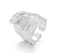 Premium Silver-Plated Saddle Adjustable Ring with Stones - Luxury Finish, Sparkling Stones & Unique Design, 23x23mm, 15g Weight, Size 10 - Adjustable - Bling King London