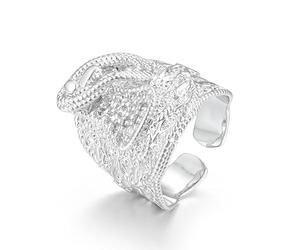 Premium Silver-Plated Saddle Adjustable Ring with Stones - Luxury Finish, Sparkling Stones & Unique Design, 23x23mm, 15g Weight, Size 10 - Adjustable - Bling King London