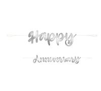 Premium Silver Script Happy Anniversary Banner (2-Piece Set) - Party Decoration for Memorable Celebrations