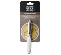 Premium Silver Straight Vegetable Peeler - Taylors Eye Witness, Great Kitchen Gadget, with Sturdy Zinc Aluminum Construction with Silver & White Colour, Glides Easily Over Apple, Carrot Or Potato