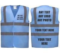 Premium SKY BLUE Hi Vis Safety Vest Custom Printed With Your Logo Or Text Waistcoat, Personalise Front and Back, Brand Your Company, Small to 3XL, Brook Hi Vis (Sky Blue, Large)