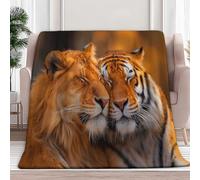 Premium Soft Animal Lion Tiger Printed Blankets, Super Soft Flannel Plush Cozy Lightweight Orange Throw Blanket for Baby Kids Boys Girls 79 × 80 inch - King Size