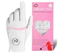 Premium Soft Women's Golf Gloves with Magnetic Ball Marker 1 Pack, Breathable Leather Gloves with All Weather Enhanced Grip, Fit for Left & Right Handed Golfers (White, S (Worn on Left Hand))
