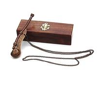 Premium Solid Brass/Copper Boatswain Whistle Compact & Portable Antique Whistle (Bosun) with 16" Chain for Maritime Signaling, Loud, Clear Signals, Ships & Boats Communication - 5" x 1" x 1", 0.8 Oz