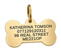 Premium Solid Brass Dog Tags for Pets Engraved UK - Personalized Pet ID Tags for Dogs & Cats - Custom Identification Brushed - Deep Engraving (Bone-Choose)