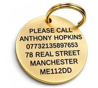 Premium Solid Brass Dog Tags for Pets Engraved UK - Personalized Round Pet ID Tags for Dogs & Cats - Custom Identification Brushed Disc - Deep Engraving