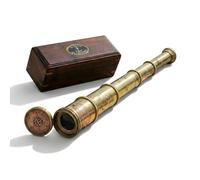Premium Solid Brass Vintage Spyglass Telescope with Hardwood Case - 17.5” Antique Pirate Scope, Push Pull Focus, Nautical Gift for Collectors, Bird Watching, Travel & Home Décor