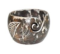 Premium Solid Dark Hard Wood Leaf Crafted Wooden Portable Antique Whitewashed Yarn Bowl | Knitting | Crochet Holder | Hind Handicrafts (6 x 6 x 4 inch)