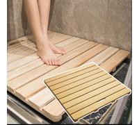 Premium Solid Wood Bath Mat for Shower, Non-Slip Waterproof Drain Board, 34x40in, Ideal for Bathroom Use, Durable Foot Pads & Easy-Grab Handle, Perfect for Luxury Spa Experience.