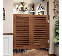 Premium Solid Wood Cafe Swinging Doors - Louvered Interior Batwing Bar Door with Auto Close Hinges 30x28in (W75xH70cm) Rustic Brown Finish for Cafes and Restaurants