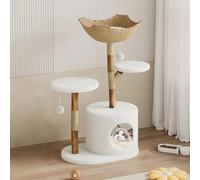 Premium Solid Wood Cat Tree Tower with Sisal Scratching Posts Multi-Level Cat Climber with Plush Condo for Indoor Cats, Modern Scandinavian Design Pet Furniture