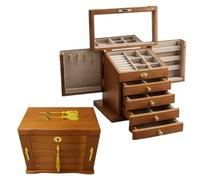 Premium Solid Wood Jewelry Box with Drawers and Mirror- Luxury Organizer for Rings, Necklaces, Earrings & Bracelets - Velvet-Lined Compartments, Side Doors, Lock & Key - Elegant Gift for Women