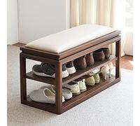 Premium Solid Wood Shoe Rack Bench Chinese Style 2-Tier Shoe nizer Comfy Entryway Storage Seat Durable Shoe Bench for Home 60x45x35cm
