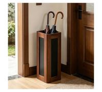 Premium Solid Wood Umbrella Stand with Removable Drip Tray & Acrylic Window Stylish Square Design with Rounded Corners Perfect for Home Office & Hotel Decor
