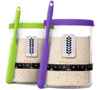 Premium Sourdough Starter Jar - 40oz Large Sourdough Jar with Marked Feeding Band, Thermometer, Scraper, Cloth Cover and Silicone Lid/Base, Wide Mouth Starter Kit - Green/Purple