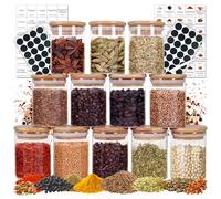 Premium Spice Jars with Lids and Labels - 12 Pack with 116 Labels - Bamboo Lids, Kitchen Storage for Herbs, Coffee, Seeds, Nuts, 200ml-250ml
