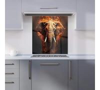 Premium Splashart Elephant and fire Kitchen Splashback 6mm Toughened Glass Kitchen Splashback - Heat Resistant Splashback for Kitchens, Perfect for Cookers and Hobs, Polished Edges